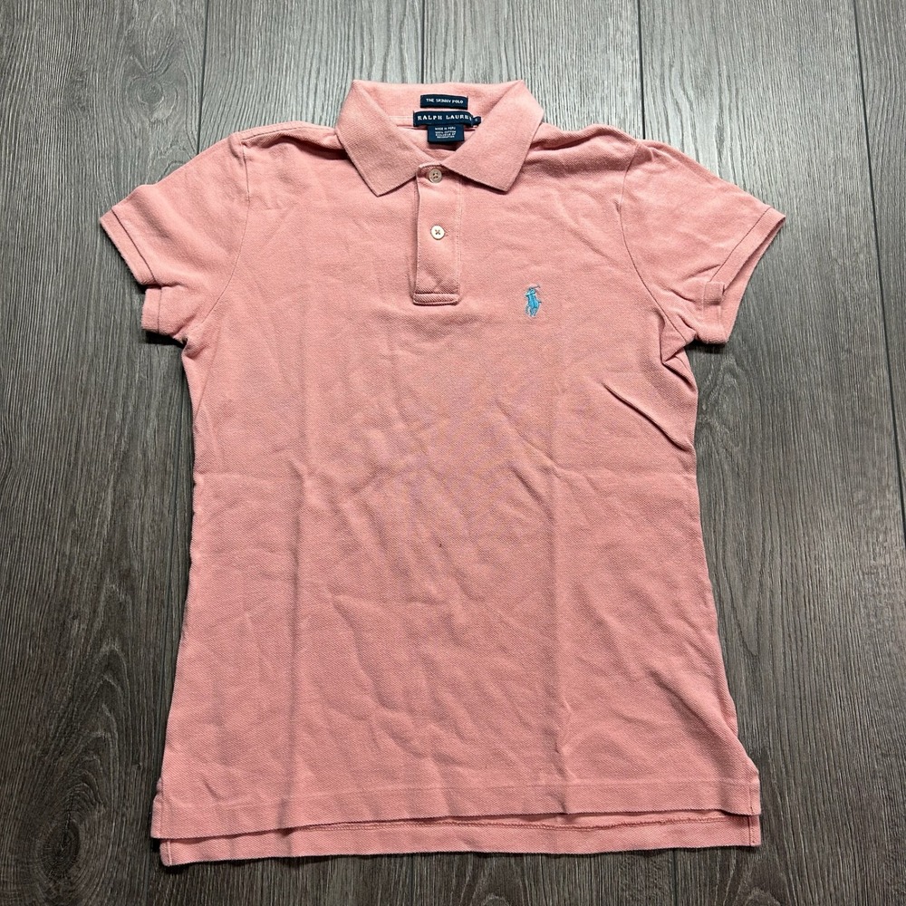 Ralph Lauren Skinny Polo Shirt Small Pink Cotton Short Sleeve Y2K Small